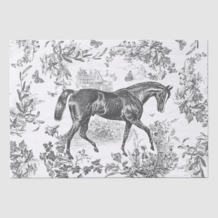Papier Mousseline Elégant Vintage Rustique Cheval Noir Toile Florale