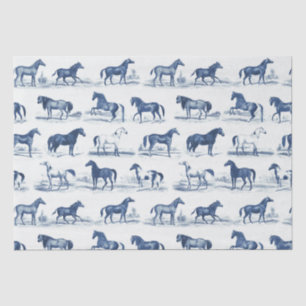 Papier Mousseline Élégant Vintage Rustique Cheval race Bleu Toile