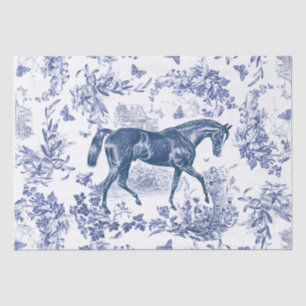 Papier Mousseline Elégant Vintage Rustique Horse Blue Floral Toile