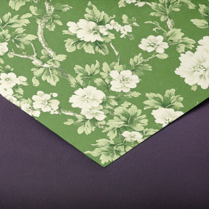 Papier Mousseline Élégant Vintage vert & blanc imprimé floral