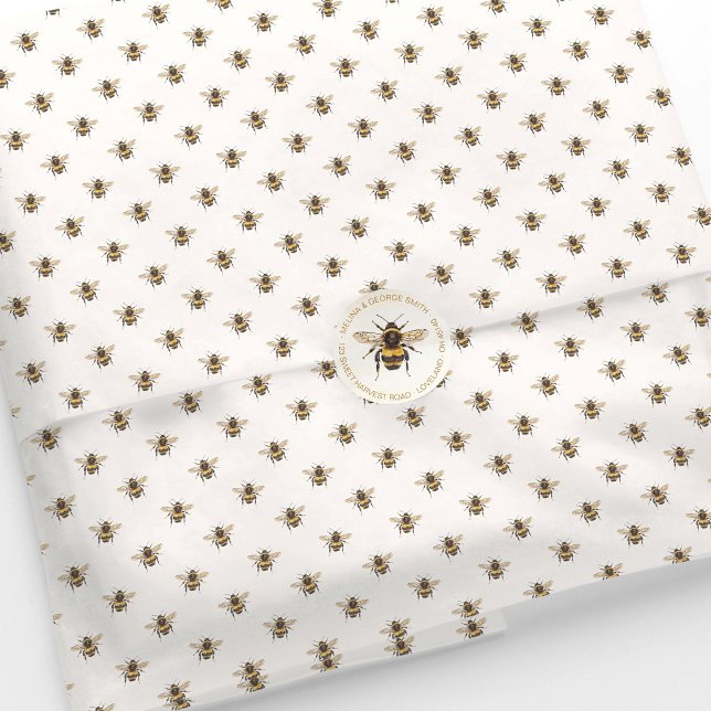 Papier Mousseline Elegant Watercolor Bumblebee Pattern (Watercolor bumblebee tissue paper. Bee gift wrap, business packaging.)