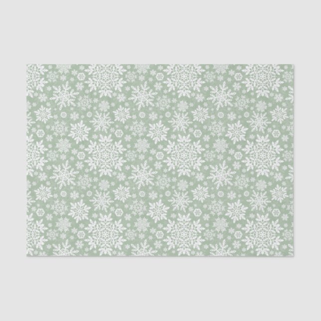 Papier Mousseline Elegant White Snowflake (Sage Pine) (Recto)