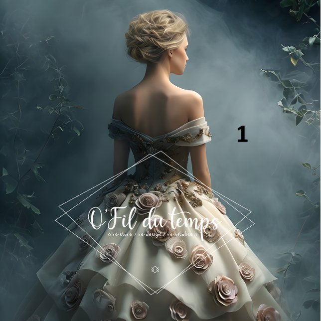 Papier Mousseline Elegant Woman in Opulent Ball Gown  (Créateur téléchargé)