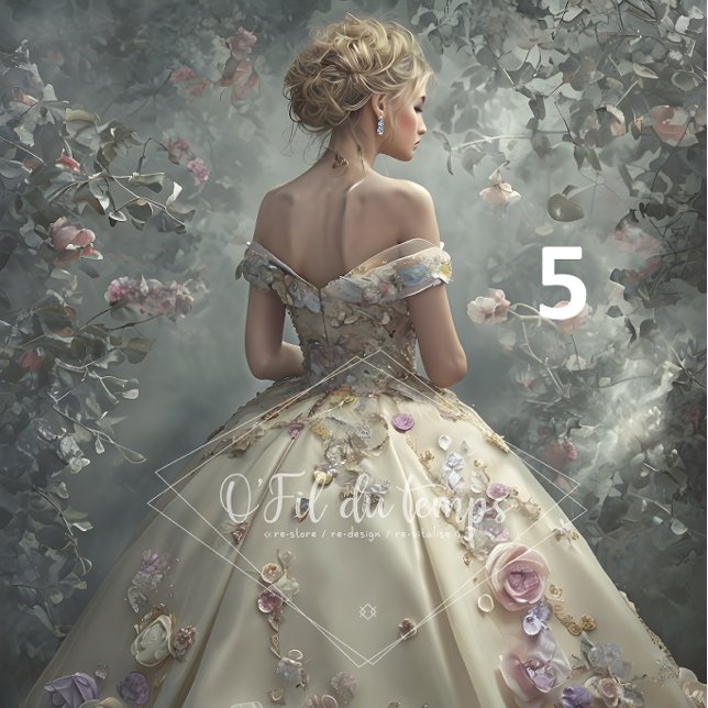 Papier Mousseline Elegant Woman in Opulent Ball Gown  (Créateur téléchargé)