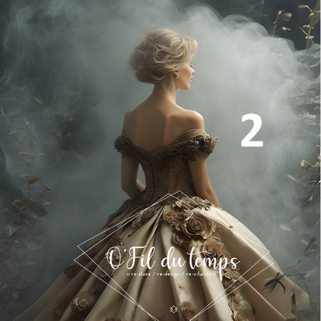 Papier Mousseline Elegant Woman in Opulent Ball Gown  (Créateur téléchargé)