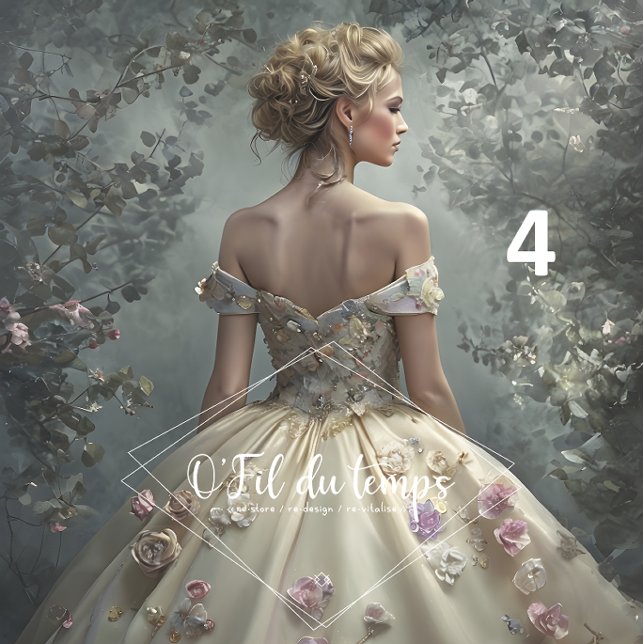 Papier Mousseline Elegant Woman in Opulent Ball Gown  (Créateur téléchargé)