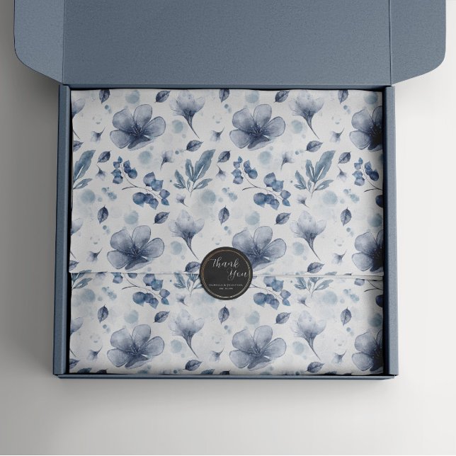 Papier Mousseline Elégante aquarelle bleu foncé motif floral (Créateur téléchargé)