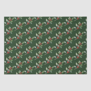 Papier Mousseline Elégante aquarelle de Noël Botanique Rouge Vert
