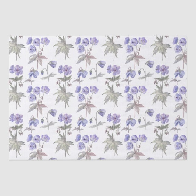 Papier Mousseline Elégante Aquarelle Design Pastel Fleurs violettes (Recto)