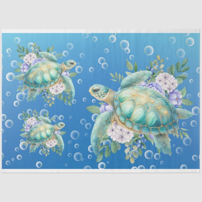 Papier Mousseline Elégante aquarelle Pastel Découpage de tortue mari (Recto)