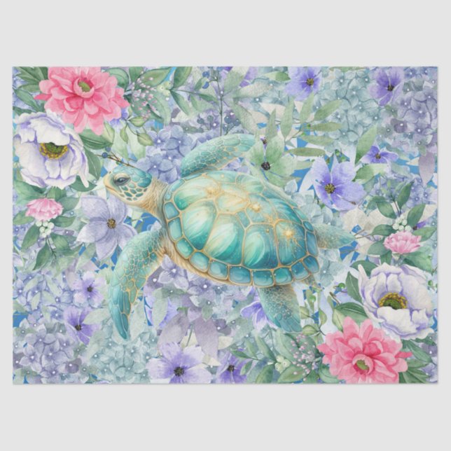 Papier Mousseline Elégante aquarelle Pastel Découpage de tortue mari (Recto)