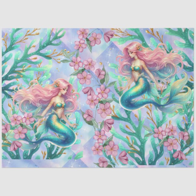 Papier Mousseline Elégante aquarelle Pastel Mermaids Découpage (Recto)