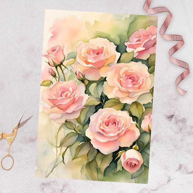 Papier Mousseline Elégante aquarelle rose pâle Roses (Créateur téléchargé)