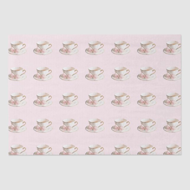Papier Mousseline Elégante Coquette Preppy Pink Teacup avec Bow (Recto)