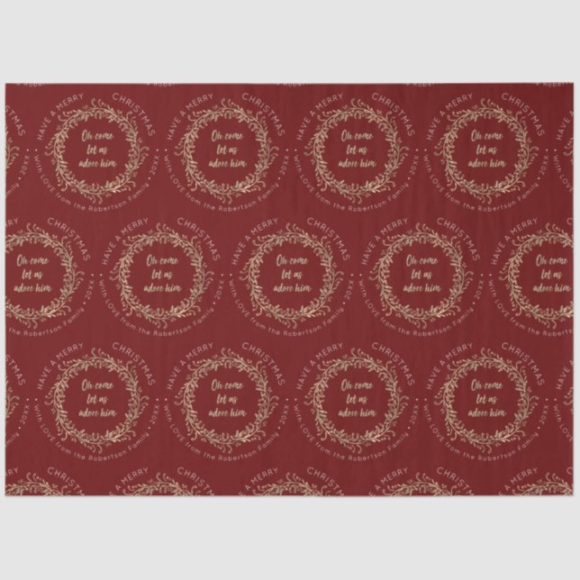 Papier Mousseline Elégante couronne de Noël Rouge or Joyeux Noël (Recto)