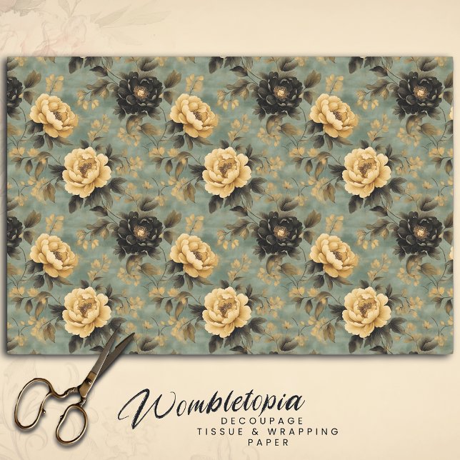 Papier Mousseline Elégante crème et Rose noir sur la page Découpage  (Créateur téléchargé)