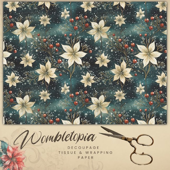 Papier Mousseline Elégante crème Poinsettia Découpage de Noël (Créateur téléchargé)