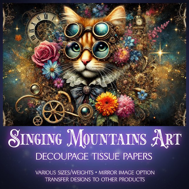 Papier Mousseline Elégante Découpage de chat Tabby en Steampunk vict (Créateur téléchargé)