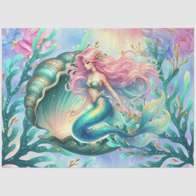 Papier Mousseline Élégante découpage de sirène d'aquarelle Pastel (Recto)