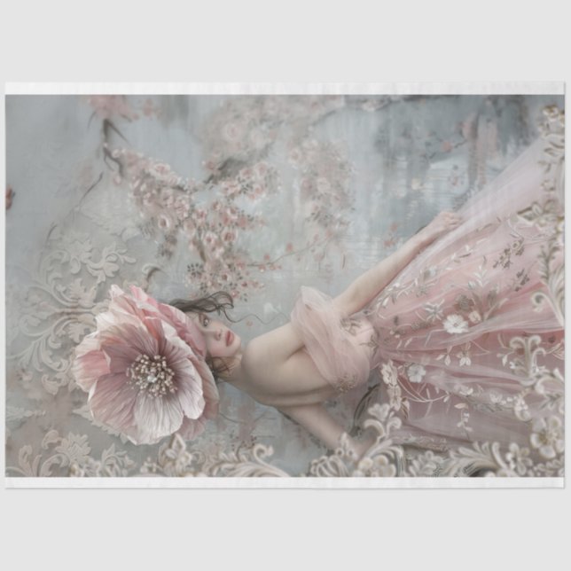 Papier Mousseline Élégante Femme Grande Fleur Français Chic (Recto)