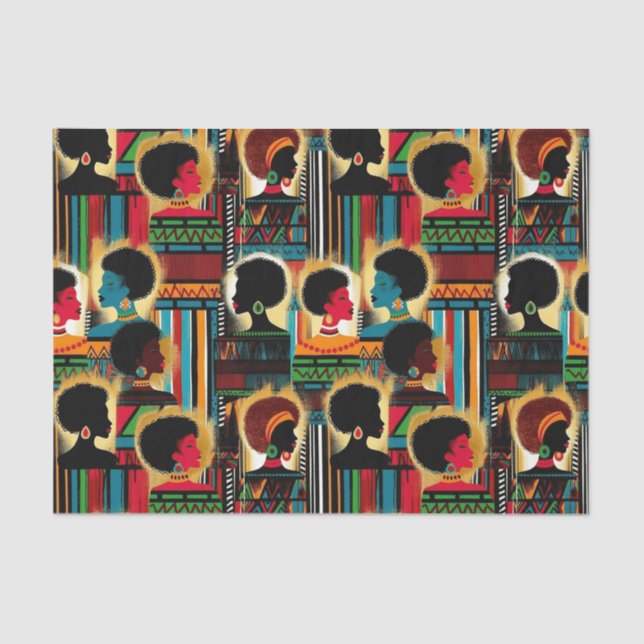 Papier Mousseline Élégante femme noire Motif africaine en tons gras (Recto)