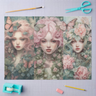 Papier Mousseline Élégante fille Imaginaire coloré Floral & Papillon