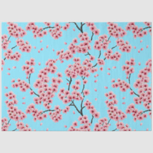 Papier Mousseline Élégante fleurs de cerisier rose Ciel Bleu Noël