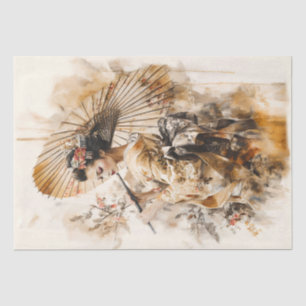 Papier Mousseline Elégante Geisha avec parapluie traditionnel