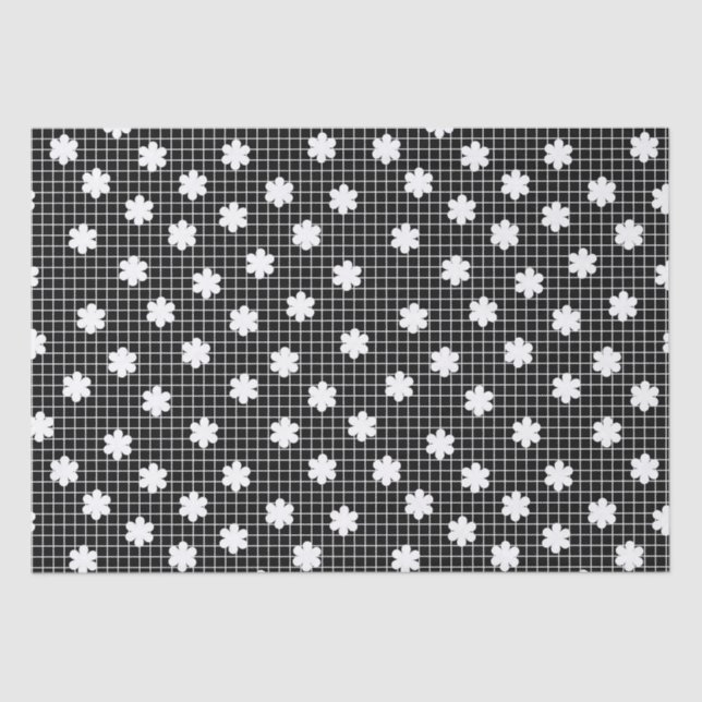 Papier Mousseline Élégante grille florale noire et blanche (Recto)