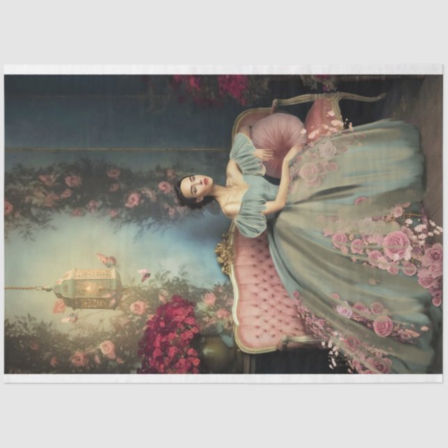 Papier Mousseline Élégante Lady assise, Shabby Chic & Art Floral (Recto)