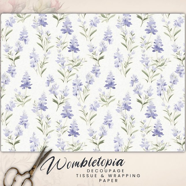 Papier Mousseline Elégante Lilac Fleur Bleu & Blanc Floral Découpage (Créateur téléchargé)