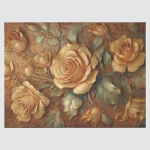 Papier Mousseline Elégante peinture à l'huile or vintage roses franç
