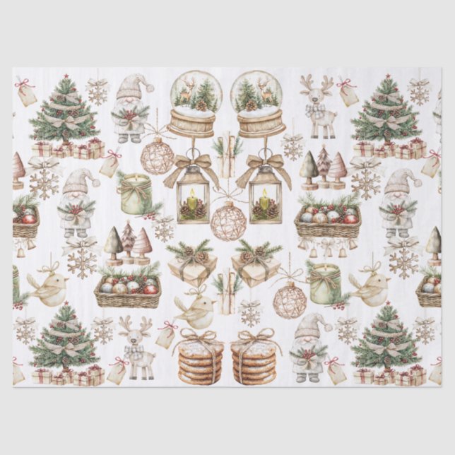 Papier Mousseline Élégante scène hivernale avec ornements et oiseaux (Recto)