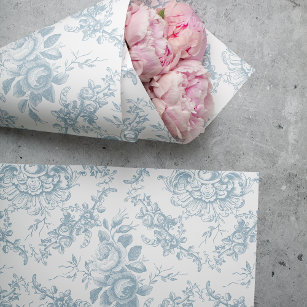 Papier Mousseline Elégante toile florale blanche et bleue gravée