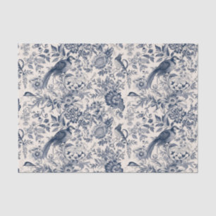 Papier Mousseline Elégante Toile Florale Bleue Vintage de Jouy