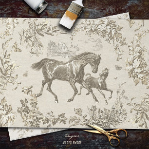 Papier Mousseline Elégante toile florale du Cheval Beige Vintage