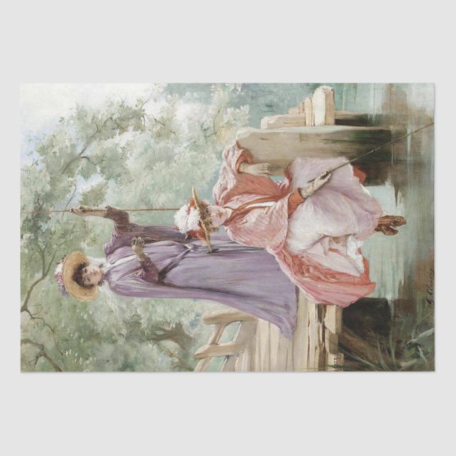 Papier Mousseline Elégantes dames pêche à quai dans la nature Découp (Recto)