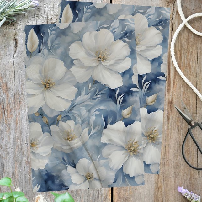 Papier Mousseline Élégantes fleurs blanches avec de délicieux Feuill (Créateur téléchargé)