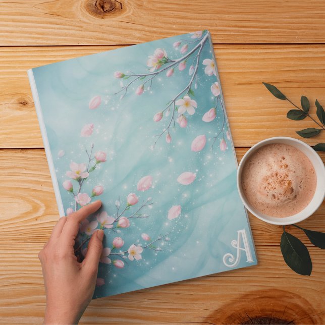 Papier Mousseline Élégantes Initiales de Fleur de Cerisier Turquoise (Créateur téléchargé)