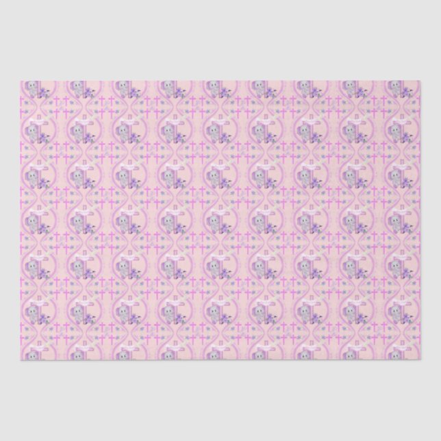 Papier Mousseline Élément de bébé rose éléphant avec colombe et bapt (Recto)
