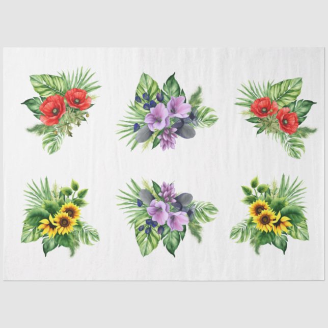 Papier Mousseline Éléments floraux pour artisanat de découpage (Recto)