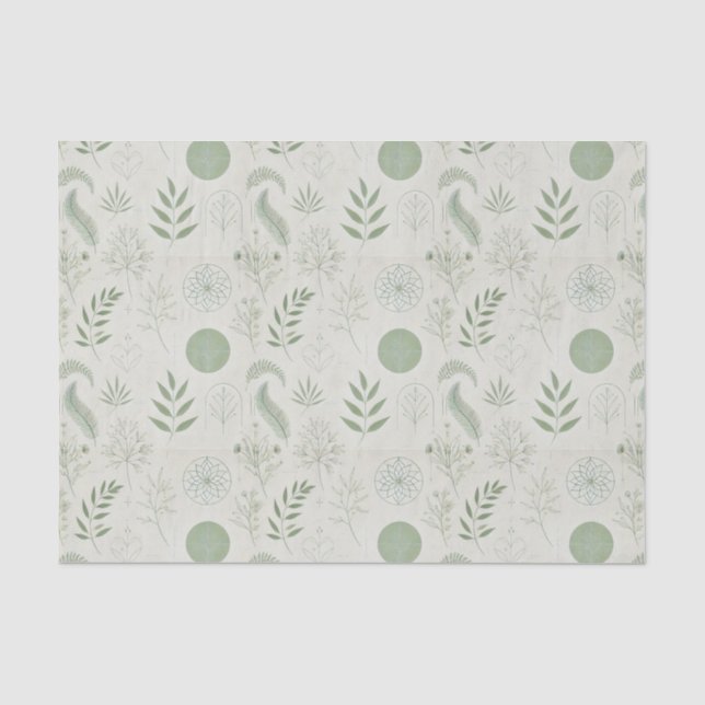 Papier Mousseline Éléments Herbacés en Vert Sauge (Recto)