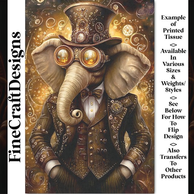 Papier Mousseline Eléphant à vapeur orné Majestic AT3 Découpage (Créateur téléchargé)