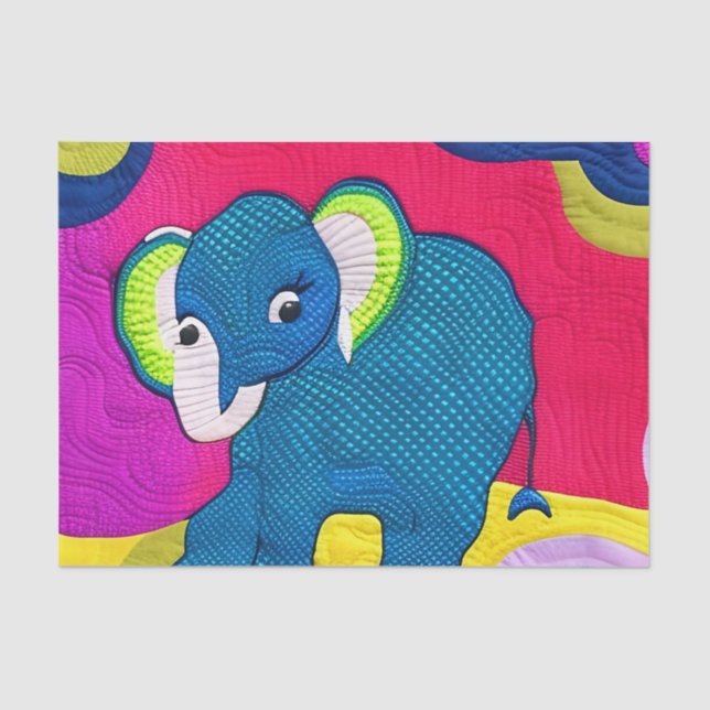 Papier Mousseline Eléphant Bébé Bleu Cute - Design Quilt (Recto)