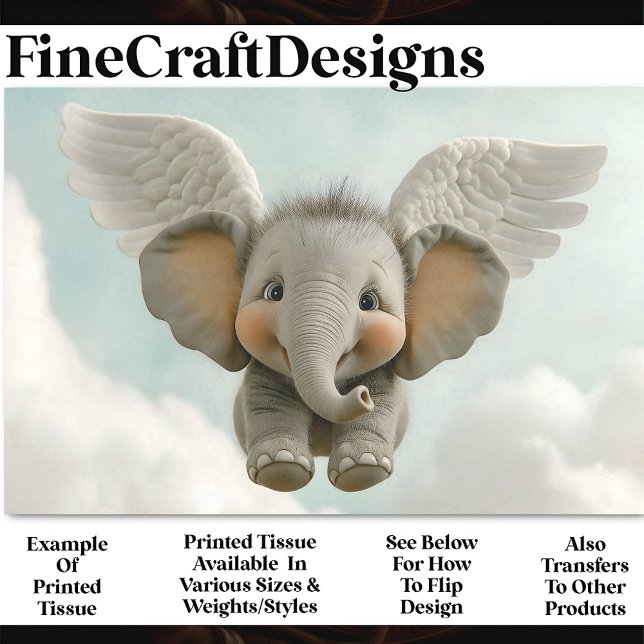 Papier Mousseline Eléphant Bébé doux avec ailes AV4 Découpage (Créateur téléchargé)