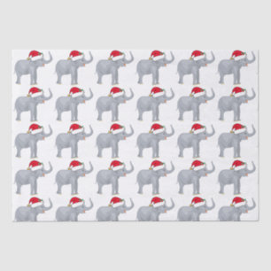 Papier Mousseline Eléphant blanc de Noël mignon à Santa Hat