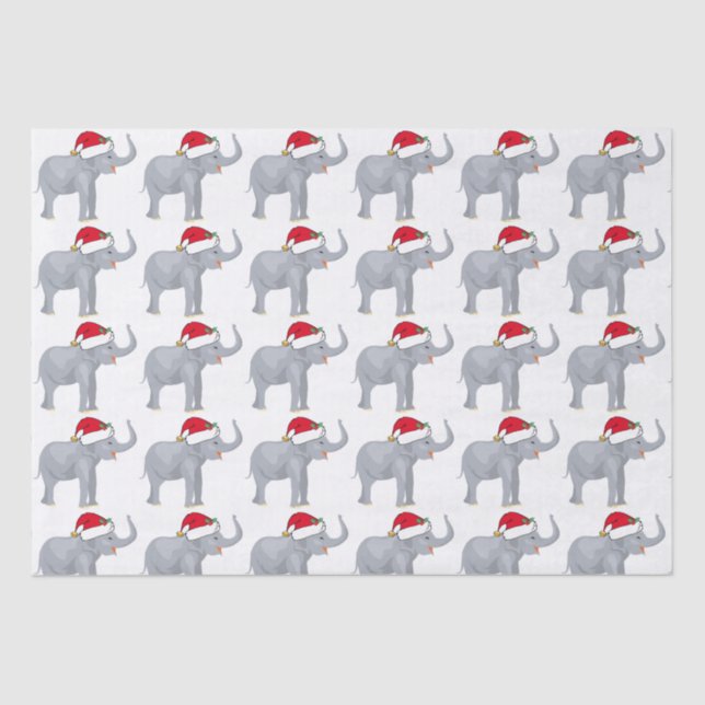 Papier Mousseline Eléphant blanc de Noël mignon à Santa Hat (Recto)