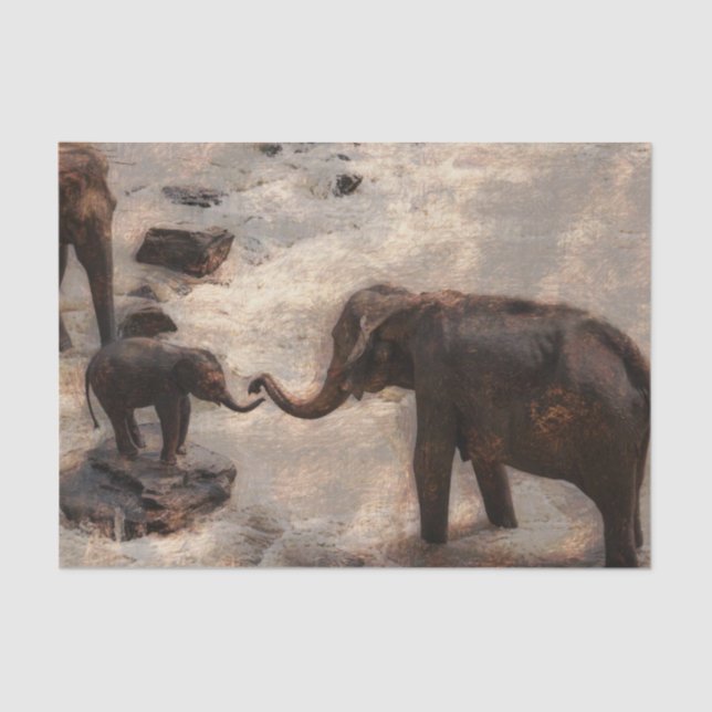 Papier Mousseline Éléphants à l'aquarelle (Recto)