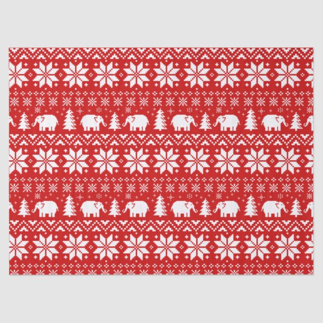 Papier Mousseline Eléphants blancs Noël Motif rouge (Recto)