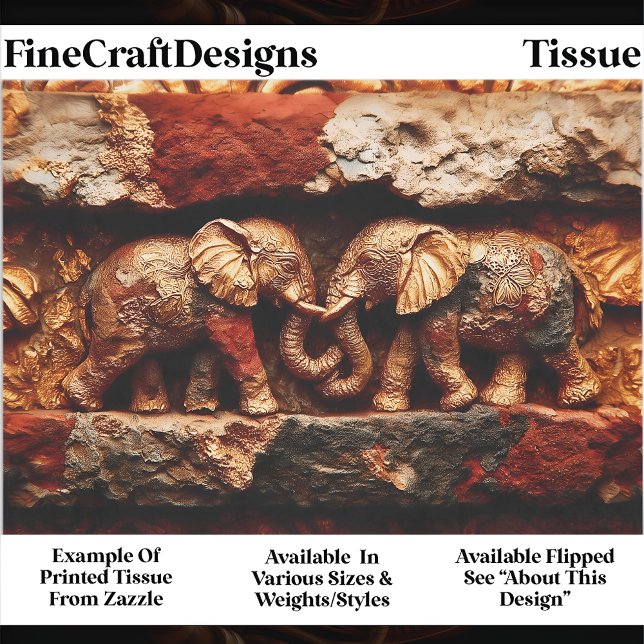 Papier Mousseline Éléphants EK1L Découpage Bronze et Or Rustique (Créateur téléchargé)